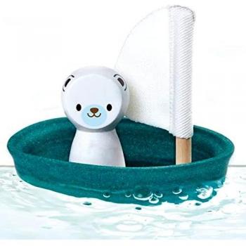 Plan Toys Sailing Boat with Polar Bear Toy, 2-Piece Set, Suitable for Ages 1 and Up, Multicolored
