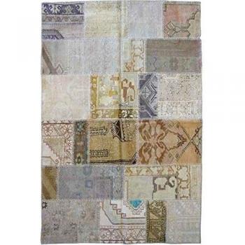 BETTER & BEST Q B&B Q BETTER & BEST Alfombra Patchwork de 170 x 240 cm, Color Beige/Azul, Lana, 170x240x1 cm