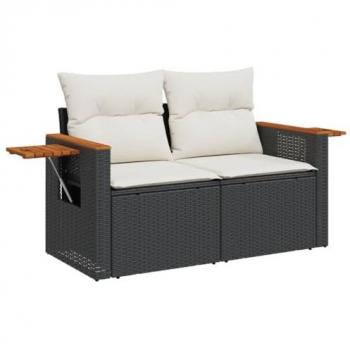 2-Seater Black Poly Rattan Garden Sofa with Cushions