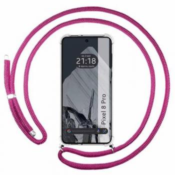 Funda Colgante Transparente para Google Pixel 8 Pro 5G con Cordón Rosa Fucsia