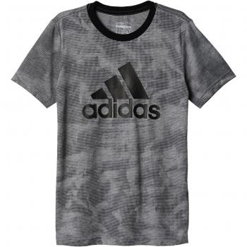 adidas YB Ess Aop Tee - Camiseta para niño, color gris / negro , talla 140