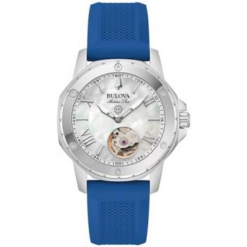 Bulova Marine Star Women's Automatic Watch with Mother of Pearl Dial, Silicone Strap, 100M Water Resistant
