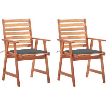 Outdoor Dining Chairs Set of 2 with Cushions Solid Acacia Wood
