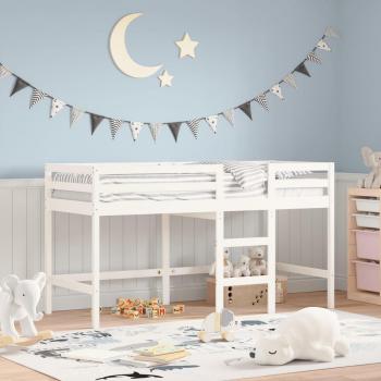 Cama alta de niños con escalera de madera maciza de pino blanco 90x200 cm
