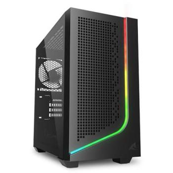 Caja de torre Sharkoon J1000 ARGB mATX con cristal templado y 3 puertos USB-A, color negro