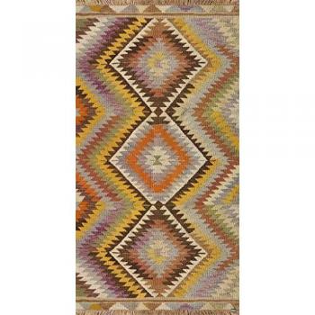 Alfombra Vinilo Étnica Rombos Multicolor Kilim para Pasillo y Cocina 52x100 cm