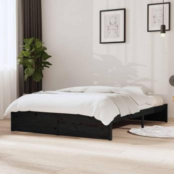 Estructura de cama de madera maciza negra 140x200 cm sin colchón