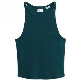 Camiseta sin mangas Essential Logo Racer verde oscuro para mujer Superdry