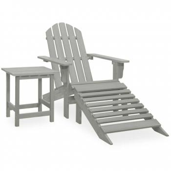 vidaXL Garden Adirondack Chair with Ottoman & Table Solid Fir Wood Grey
