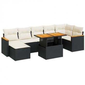 vidaXL 8 Piece Garden Sofa Set with Cushions Black Poly Rattan Acacia