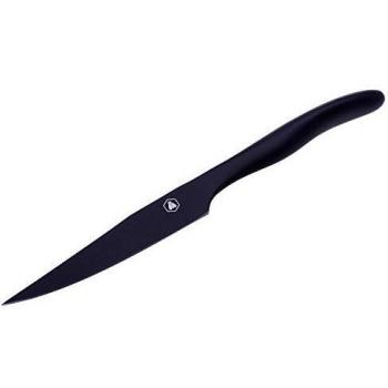 LAGUIOLE - Caja 4 cuchillos para bistec - Caja de metal - Laguiole impreso en el cuchillo - Ergonómico - Forma elegante y moderna - Regalo original - Acero inoxidable - Negro