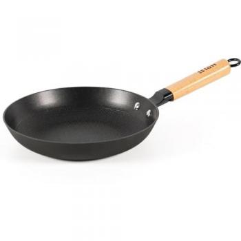 Sartén de Hierro Fundido Antiadherente 20/24/28 cm con Mango Removible de Madera - Compatible con Inducción, Vitrocerámica, Gas y Horno - Libre de PFOA y