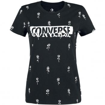 CONVERSE Rose Print Crew tee BLK Multi - Camiseta, Mujer, Negro