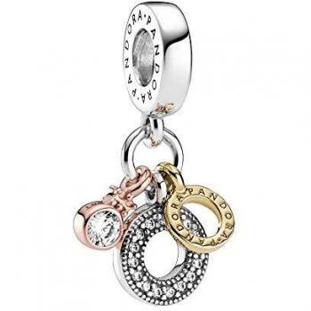 Pandora Triple Monogram & Logo Dangle Charm - Silver, Rose Gold, and Gold Plated with Cubic Zirconia