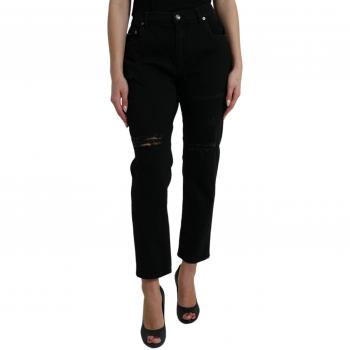 Dolce & Gabbana Black Cotton High Waist Tattered Denim Jeans - IT40|S