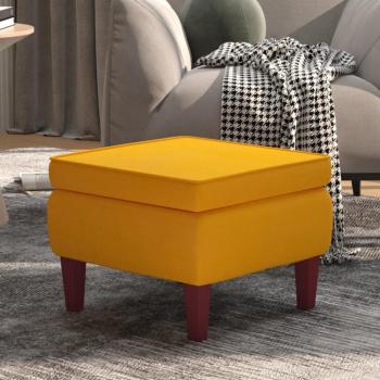 Taburete de terciopelo amarillo con patas de madera