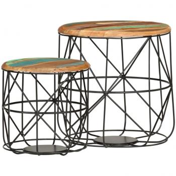 Mesas de café de madera maciza reciclada, 2 piezas, diseño contemporáneo, superficie resistente, fácil de limpiar, estilo rústico