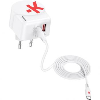 Cargador USB Euro AC65PD con Cable USB-C - 65 W, 2 Puertos (1x USB-A, 1x USB-C), Power Delivery, Blanco