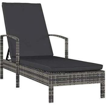 Gray Poly Rattan Sun Lounger with Armrests