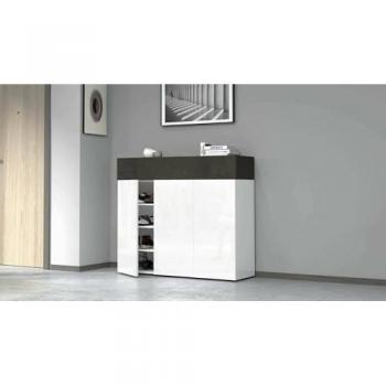 Zapatero Multifuncional Nick, Ahorra Espacio con 4 Puertas, 114x38x100 cm, Blanco y Antracita