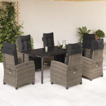 7-Piece Grey Poly Rattan Garden Dining Set with Cushions