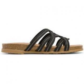 Sandalias Porronet Dafne negro con detalle de pala textil fantasía