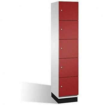 Armario de Compartimentos Bajo Llave Cambio C+P, 5 Compartimentos, Acero Lacado Gris Claro/Rojo Rubí, Dimensiones B 400 mm