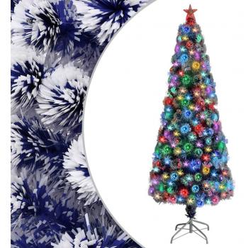 vidaXL Árbol de Navidad artificial LED fibra óptica blanco azul 240 cm
