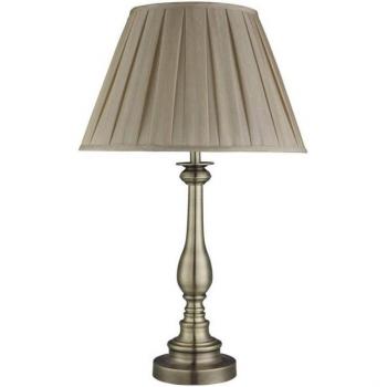 Lámpara de mesa Flemish 1 luz de latón antiguo con pantalla de tela plisada, E27