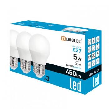 Pack 3 Bombillas LED Mini Globo E27 5W 6400K Luz Fría 450 Lúmenes