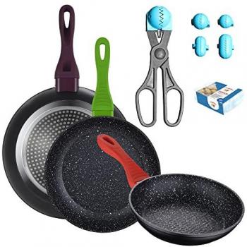 Pack de 3 Sartenes de Aluminio Forjado 20/24/28CM + Utensilio Multiusos con 4 Moldes Intercambiables y 20 Bandejas de Conservación - SAN IGNACIO
