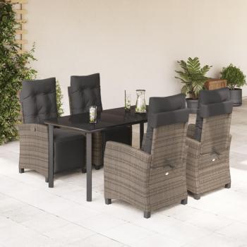 5-Piece Grey Poly Rattan Garden Dining Set with Cushions