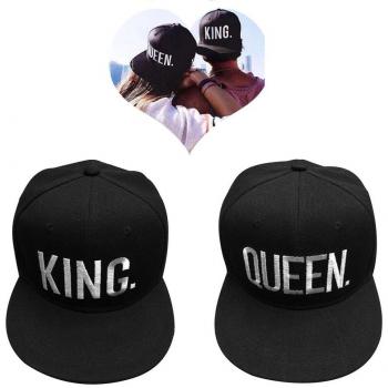 EQLEF Gorra de béisbol para los Amantes o los Pares Queen Y Rey-Negro