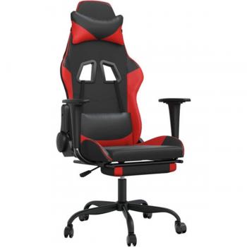 Massage Gaming Chair with Footrest Black and Red Faux Leather