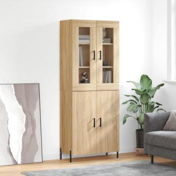 Aparador Alto de Madera Contrachapada Sonoma 69,5x34x180 cm con 2 Puertas y Cajón para Almacenaje Moderno