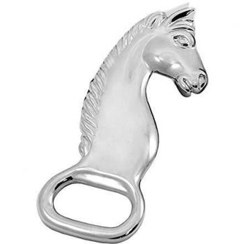 Abrebotellas Metálico 10Cm. Cabeza Caballo Ambas Caras Liso Plateado Brillo