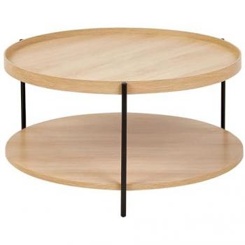Mesa de centro moderna Lander con estructura de metal, 1 estante, redonda, madera clara