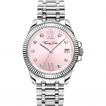 Thomas Sabo Divine Pink Women's Watch - Silver Stainless Steel, 33mm, Sapphire Coated Mineral Glass, Date Function with White Stones