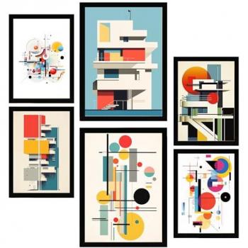 Set de 6 Pósters Bauhaus Arquitectura Deconstruida para Decoración de Paredes - Tamaños A3 y A4 Sin Marco