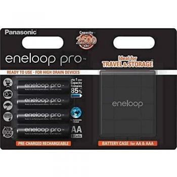 Panasonic Eneloop Pro AA Rechargeable Batteries 2500mAh - Pack of 4 with Storage Box