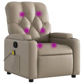 Sillón de masaje reclinable cuero sintético color capuchino Vidaxl 663523, silla con respaldo, reposabrazos, sillón de TV relax descanso, asiento para salón