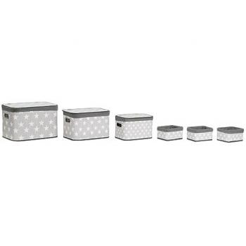 Juego de Cestas DKD Home Decor Blanco Gris Bambú Madera MDF Estrellas 51 x 35 x 33 cm