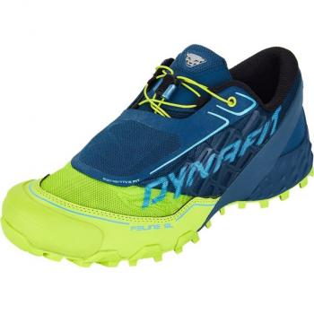 Dynafit Feline SL Zapatilla Trail Running para Hombres - Color Azul Oscuro y Verde Neón, ligera, con buena tracción, diseño transpirable y sistema de ajuste preciso