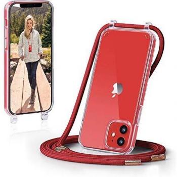 GOODVISH Funda con Cuerda para iPhone 12/12Pro 6.1'', A Prueba de choques Carcasa Transparente TPU, Case con Correa Colgante Ajustable Collar Correa de Cuello Cadena Cordón - Vino Rojo