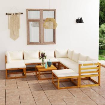 11-Piece Cream Cushion Garden Lounge Set in Solid Acacia Wood