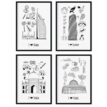 Set de Pósters Mundo 1 - Láminas Decorativas A4 de Países y Ciudades para Viajeros