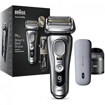 Braun Series 9 Pro Afeitadora Eléctrica Hombre, Máquina de Afeitar Barba, Recortadora ProLift y Cabezal 4en1, Centro de Limpieza y Carga 5en1, Powercase, Recargable, Inalámbrica, 9477 CC, Color Silver