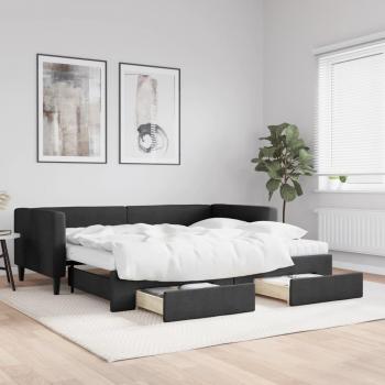 Sofá cama nido extraíble con cajones en tela negra 90x200 cm