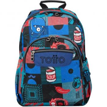 Mochila Totto Acuareles escolar adaptable a carro cyber monstruos