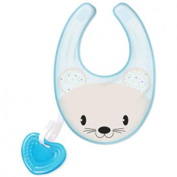 Chicco Fresh Bib - Mordedor y Babero Azul 2 en 1 para Bebés de +4 Meses
